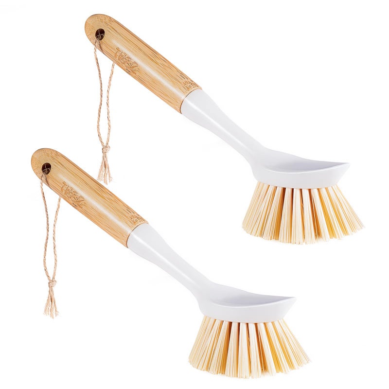TEZZ Kitchen Dish & Cast Iron Brush with Scraper, [2 Pack] Skillet Scrub Cleaner with Handle, Kitchen Cleaning Scrubber for Dishes, Pots, Cast Iron Skillet, Non-Stick Frying Pans, Sinks and House Cleaning - Image 1